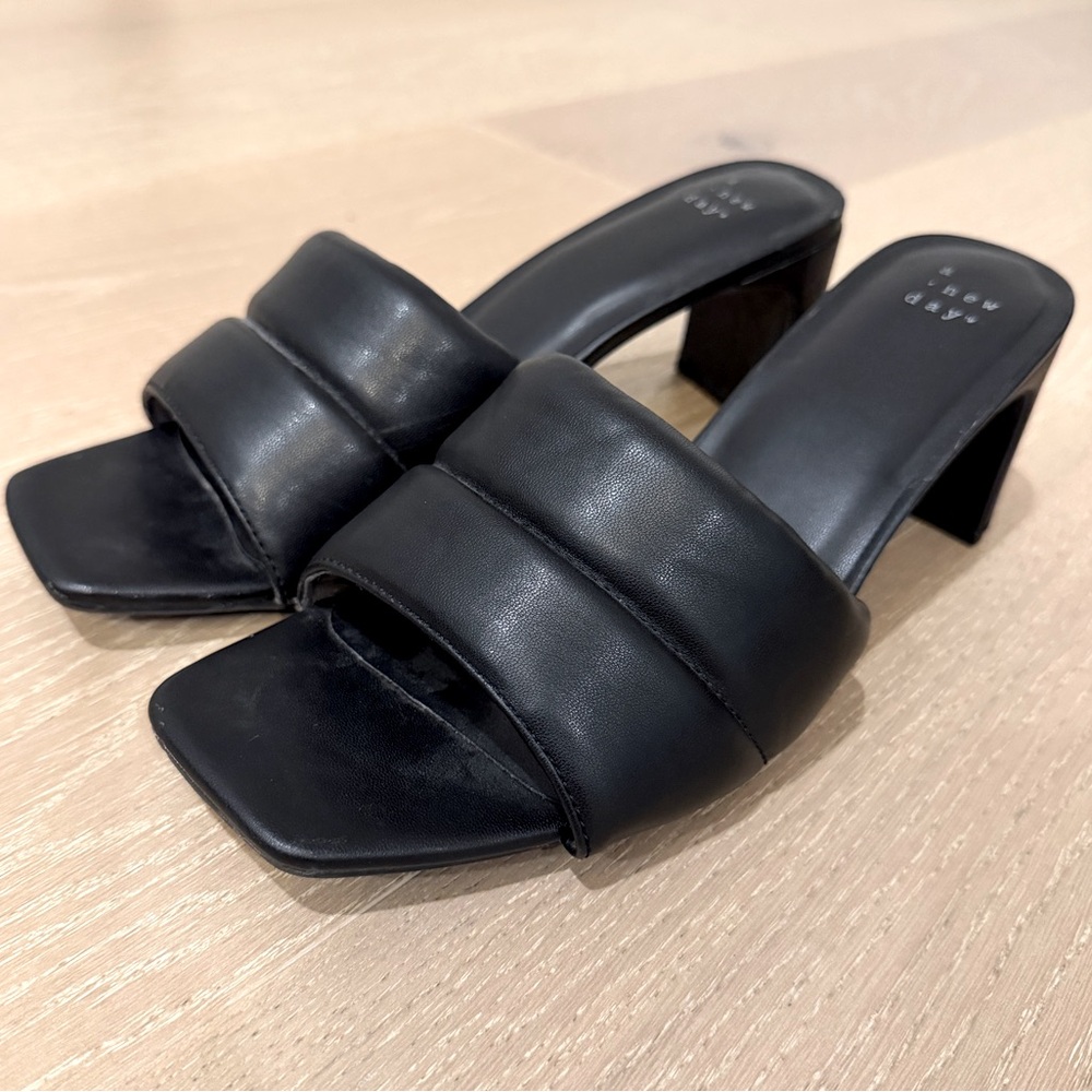 A New Day Women's One Strap Mule Heels Black size 9.5 puffy slide
